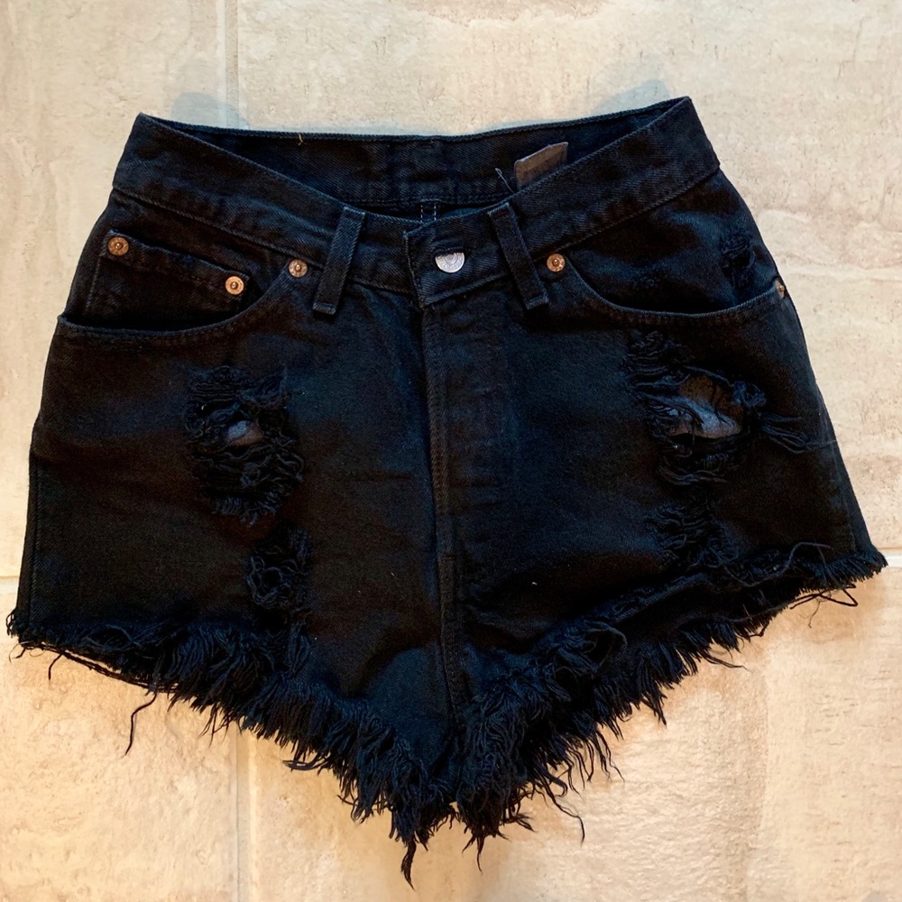 Distressed black Levi Shorts